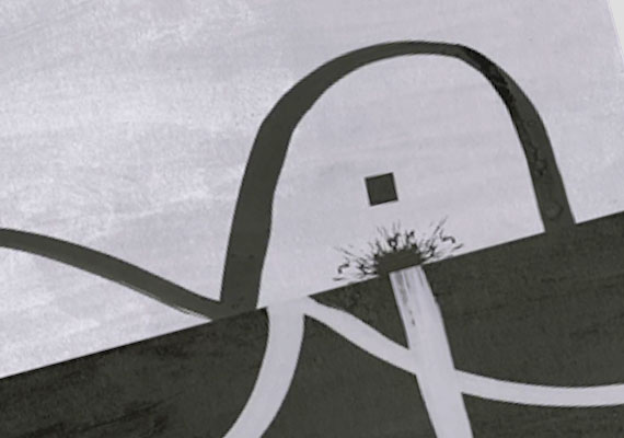 A mixture of handrawn and digital work, animated to create a symmetrical dance with squares.
